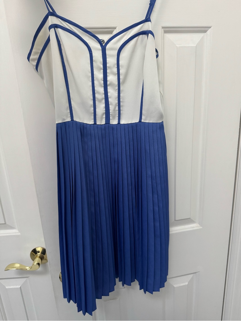 White and Royal Blue Pleated Mini Dress